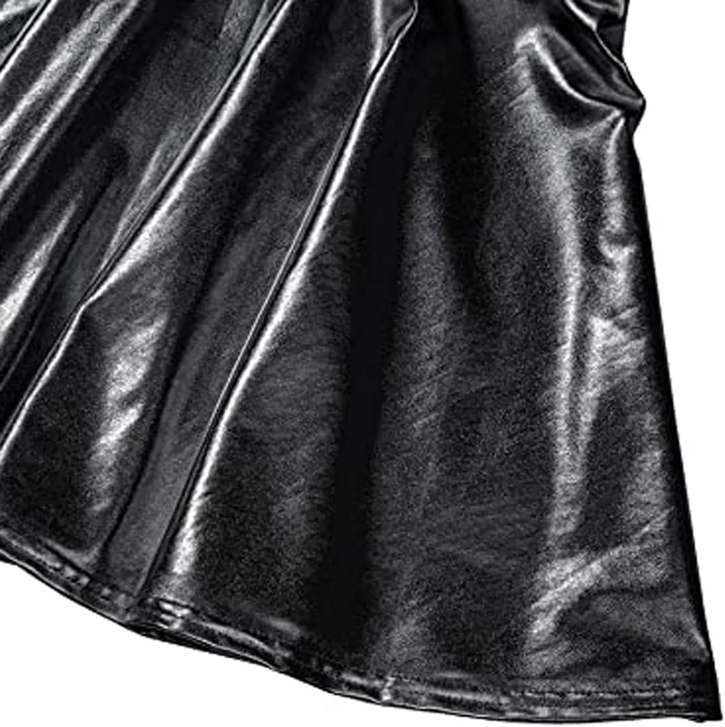 Womens Basic Versatile Mini Skirts Casual Stretchy Flared Skater Skirt Fashion Sexy Solid Pleated Skirt Shiny Skirts