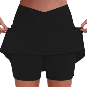 Women's Basic Versatile Stretchy Solid Flared Casual Mini Skater Skirt, S-5XL
