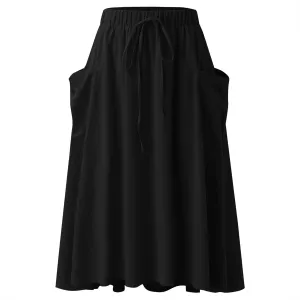 Womens Casual Midi Skirt Womens Lightweight High Waist Pleated A Line Midi Skirt with Pocket Woman Swing Cute