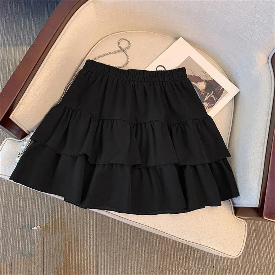 Women's Casual Oversied Mini Skirts Elastic High Waisted Casual Pleated Skirts