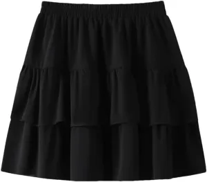 Women's Casual Oversied Mini Skirts Elastic High Waisted Casual Pleated Skirts