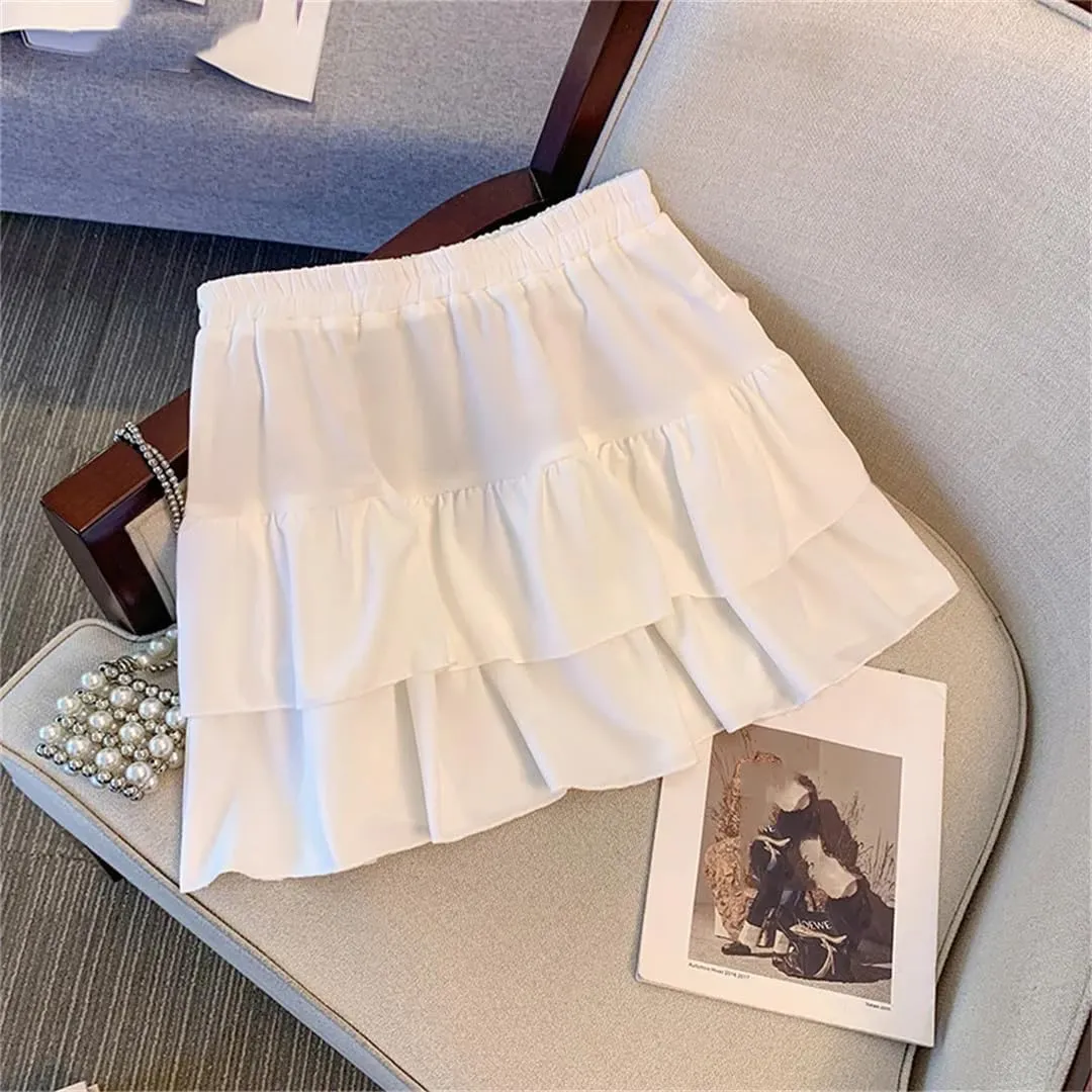 Women's Casual Oversied Mini Skirts Elastic High Waisted Casual Pleated Skirts