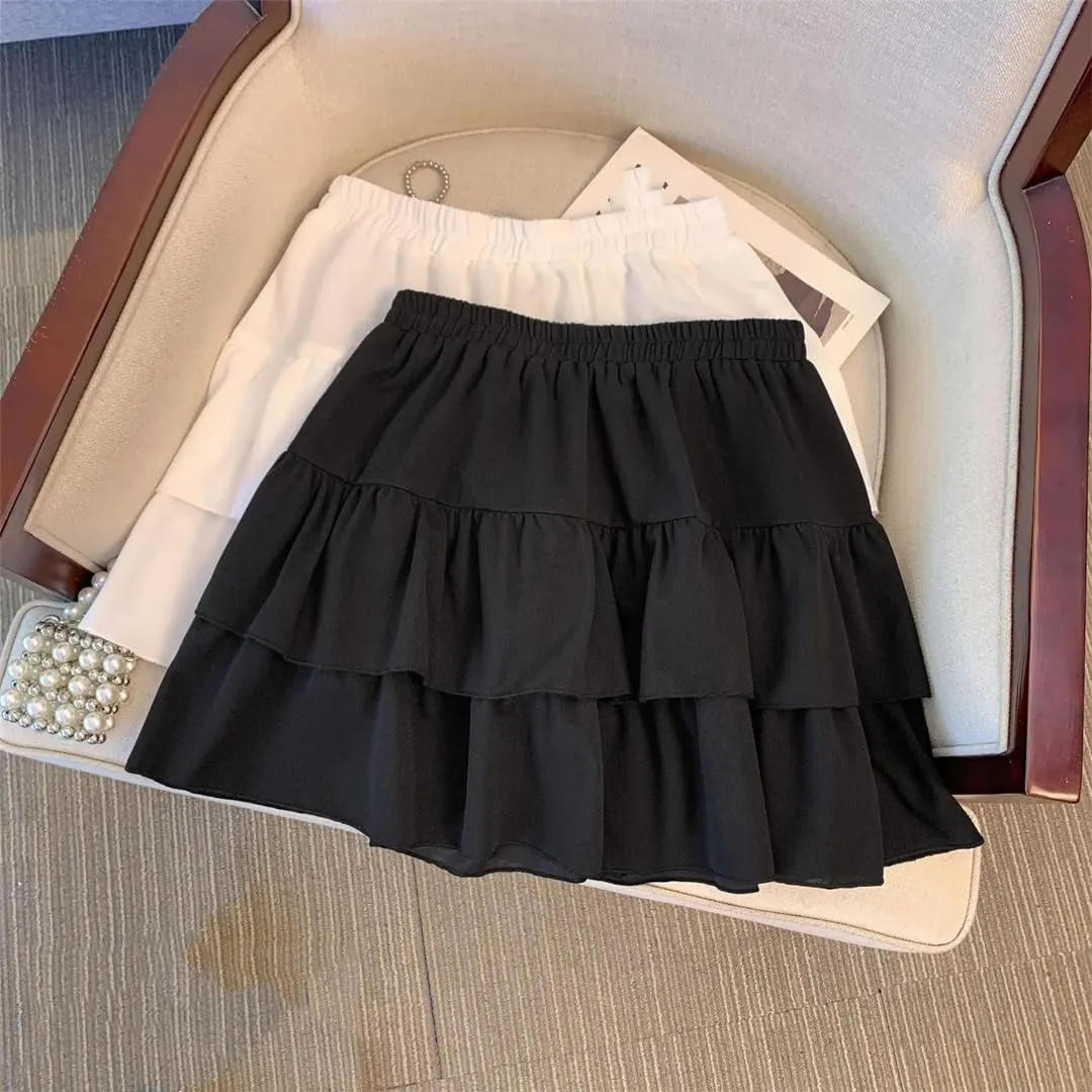 Women's Casual Oversied Mini Skirts Elastic High Waisted Casual Pleated Skirts