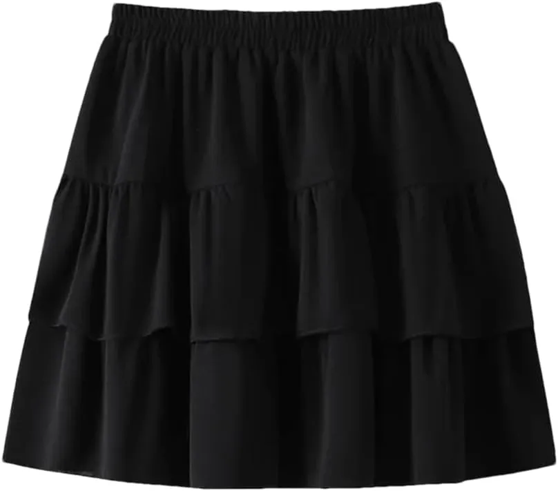 Women's Casual Oversied Mini Skirts Elastic High Waisted Casual Pleated Skirts
