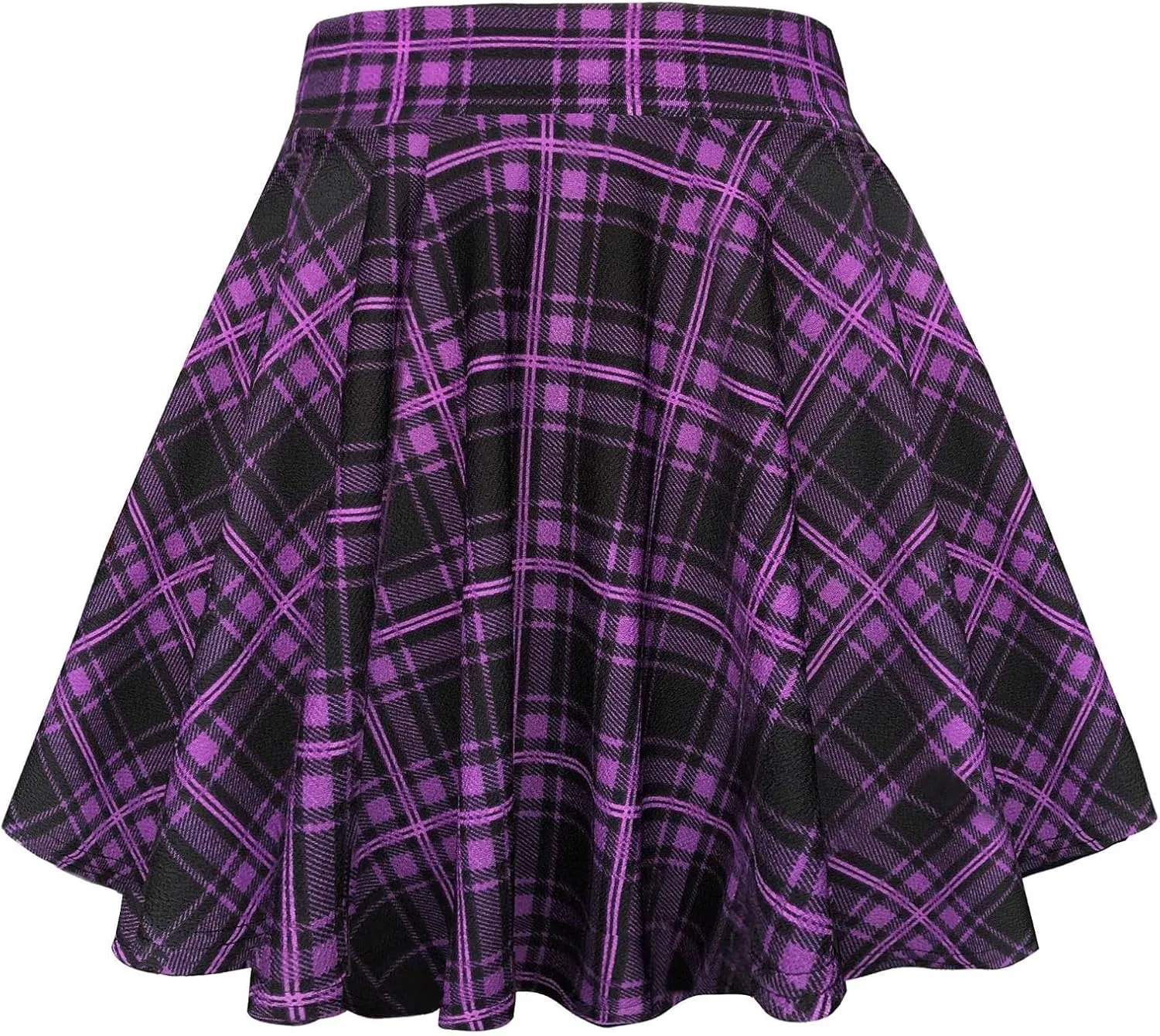 Women's Casual Stretchy Flared Mini Skirt Basic A-Line Pleated Midi Skirt Plaid Flowy Swing Skater Skirts Trendy
