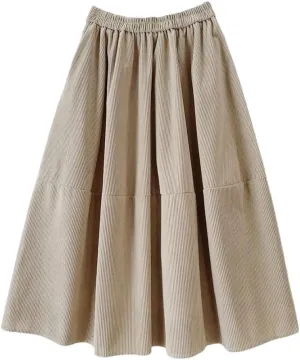 Women's Corduroy Midi Long Skirt with Pockets High Waist Pleated Swing Skirts Autumn Winter Skirts