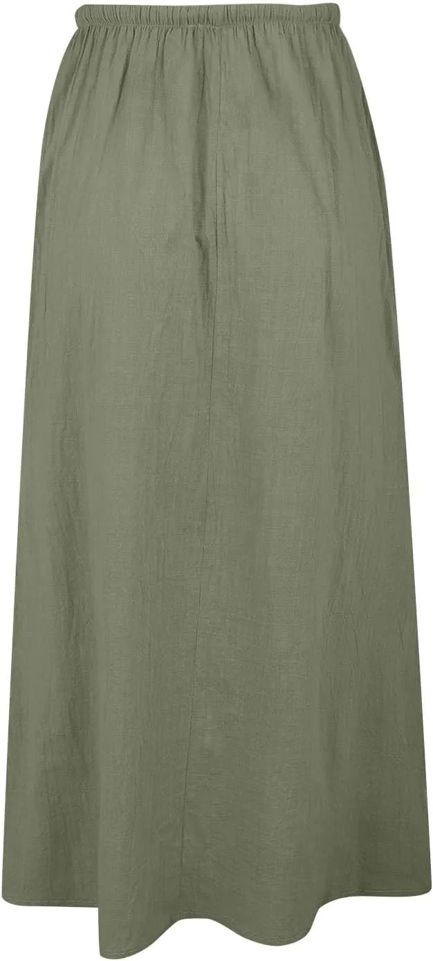 Womens Cotton Linen Maxi Skirt Trendy Boho Spring Summmer A Line Skirts Drawstring Waist Long Flowy Skirts
