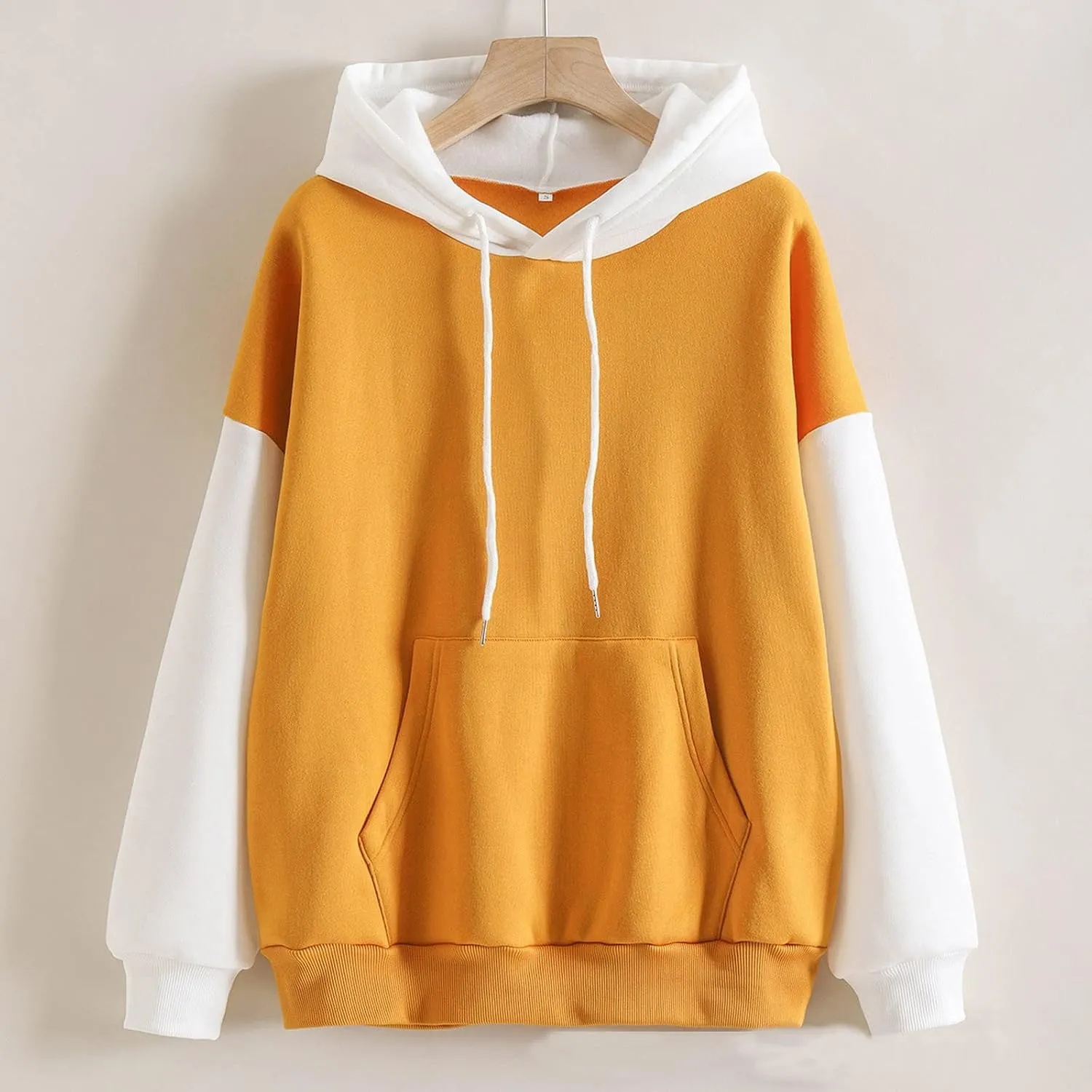Women's Drawstring Color Block Sweatshirt Casual Comfortable Hooded Sweatshirt Autumn and Winter Warm Sweatshirt