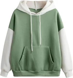Women's Drawstring Color Block Sweatshirt Casual Comfortable Hooded Sweatshirt Autumn and Winter Warm Sweatshirt