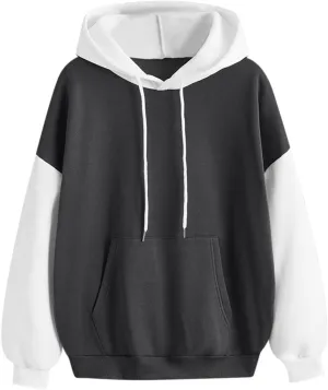 Women's Drawstring Color Block Sweatshirt Casual Comfortable Hooded Sweatshirt Autumn and Winter Warm Sweatshirt