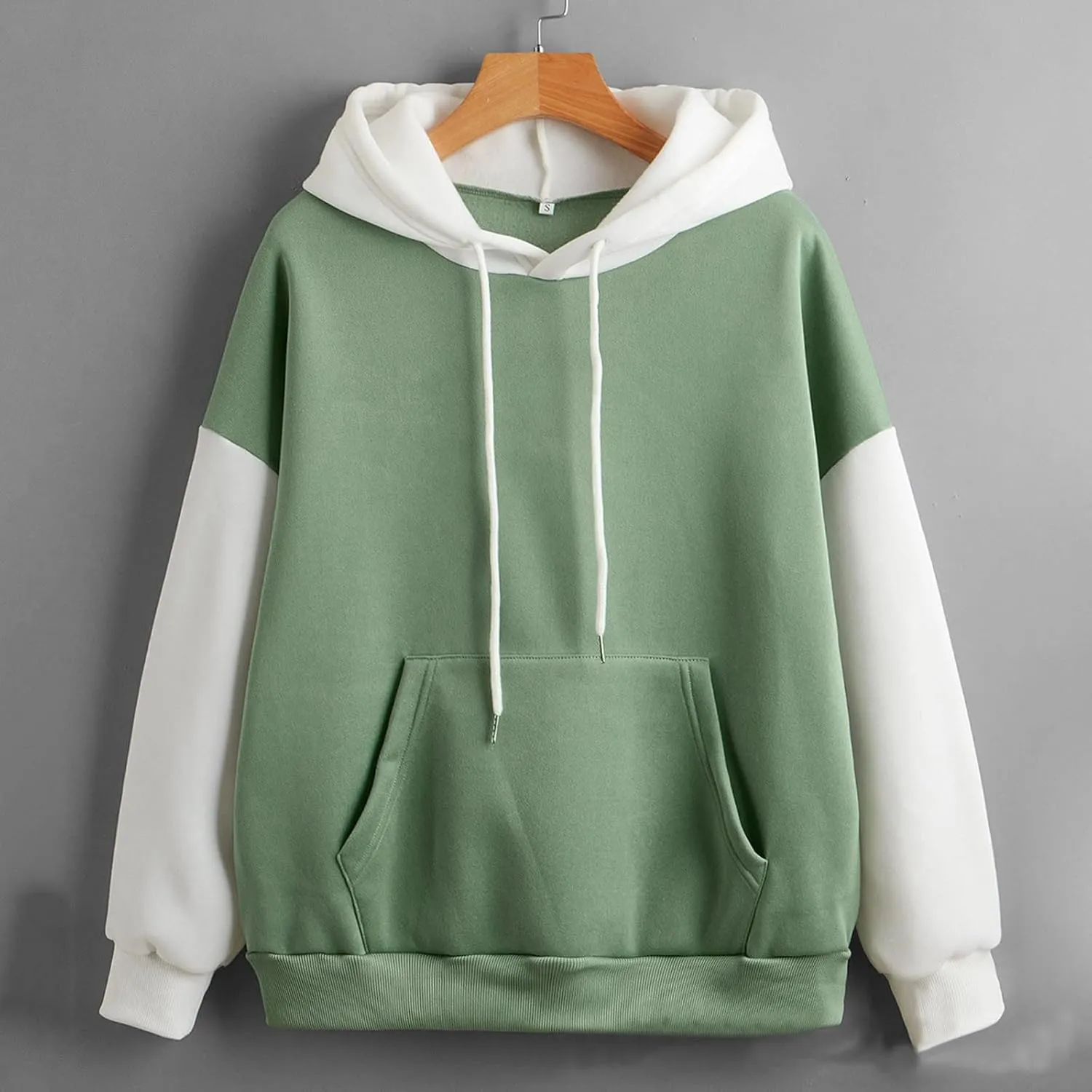 Women's Drawstring Color Block Sweatshirt Casual Comfortable Hooded Sweatshirt Autumn and Winter Warm Sweatshirt