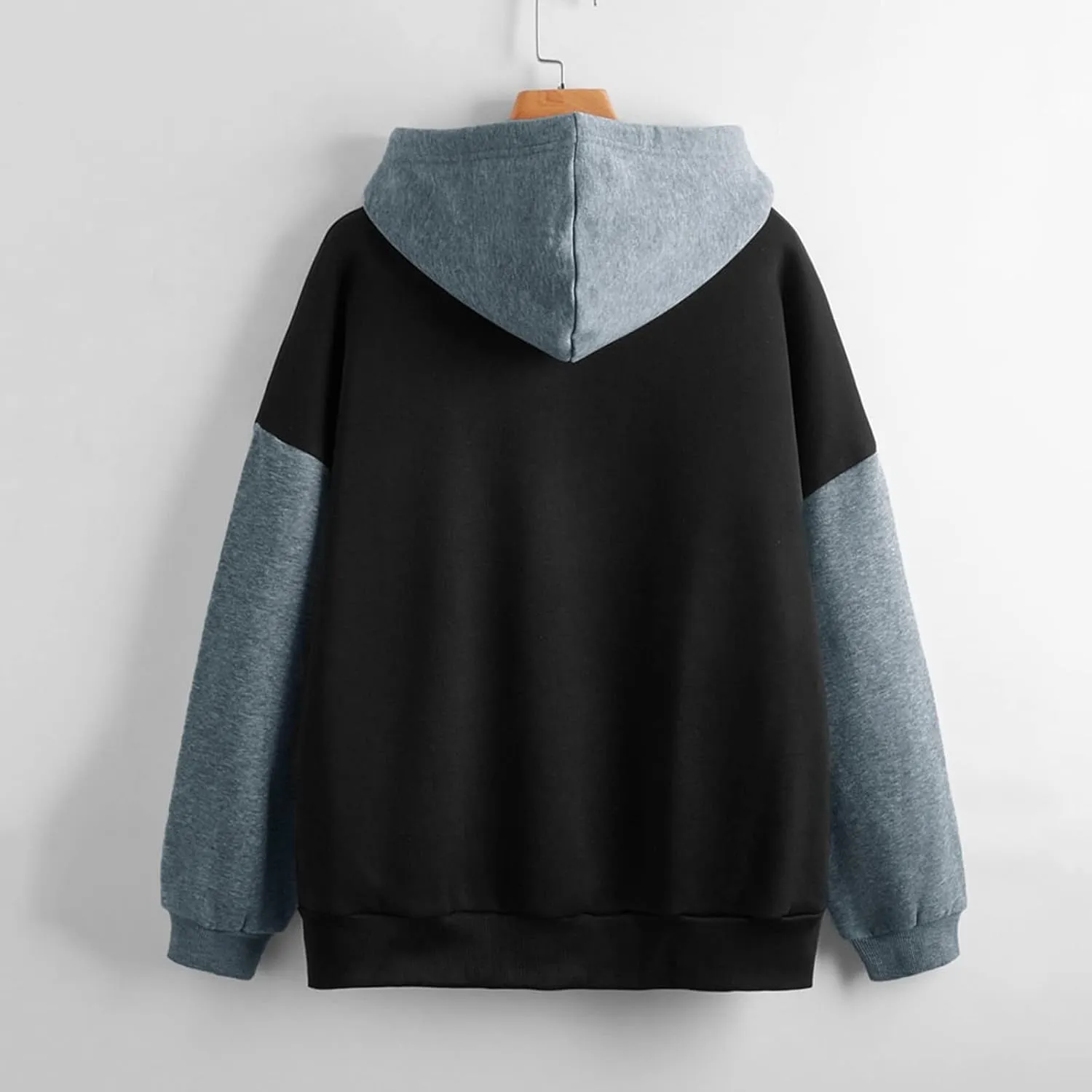 Women's Drawstring Color Block Sweatshirt Casual Comfortable Hooded Sweatshirt Autumn and Winter Warm Sweatshirt