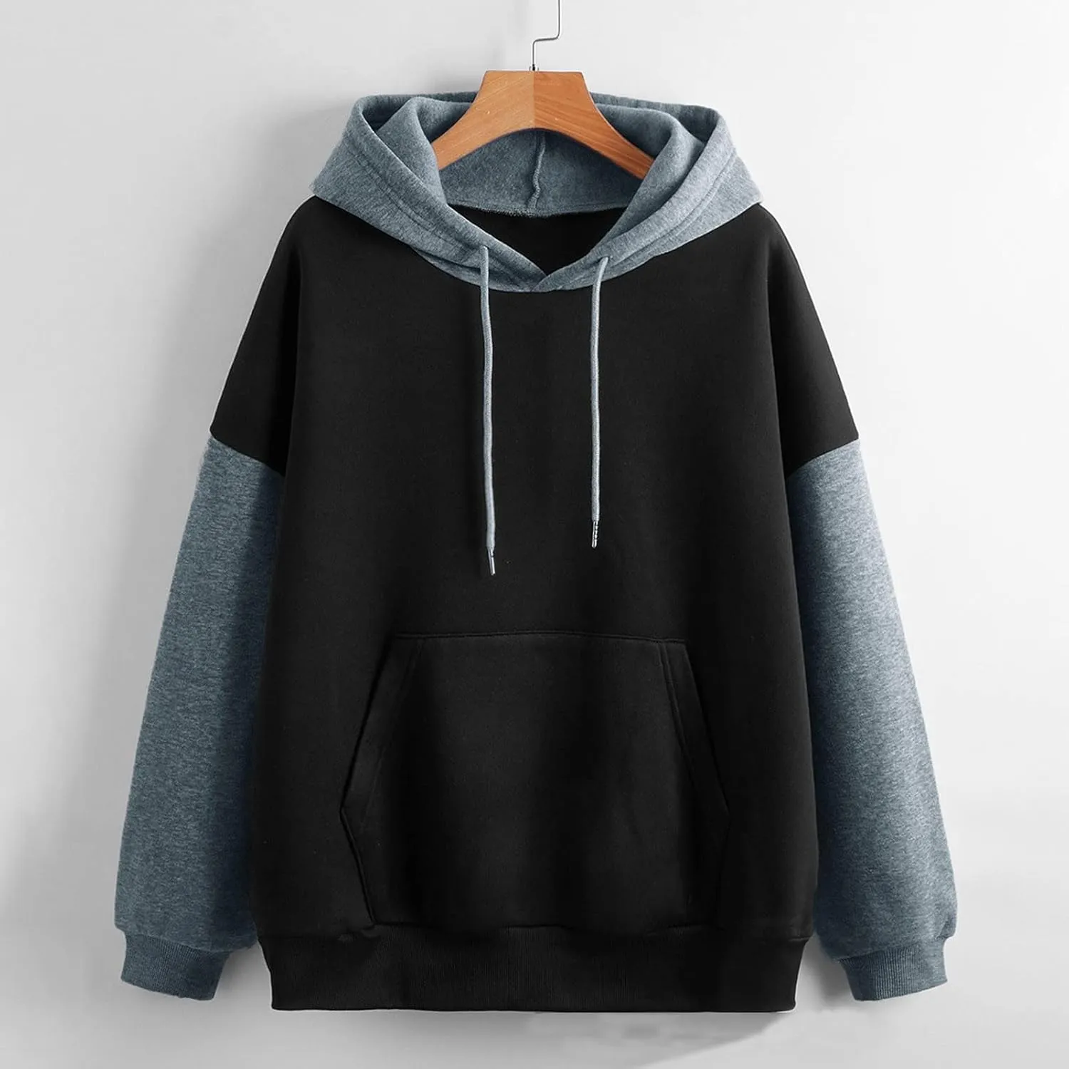 Women's Drawstring Color Block Sweatshirt Casual Comfortable Hooded Sweatshirt Autumn and Winter Warm Sweatshirt