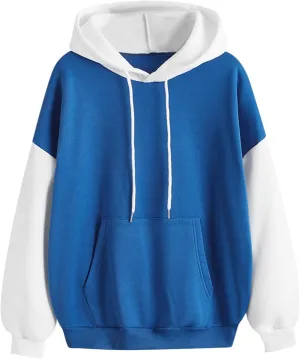 Women's Drawstring Color Block Sweatshirt Casual Comfortable Hooded Sweatshirt Autumn and Winter Warm Sweatshirt