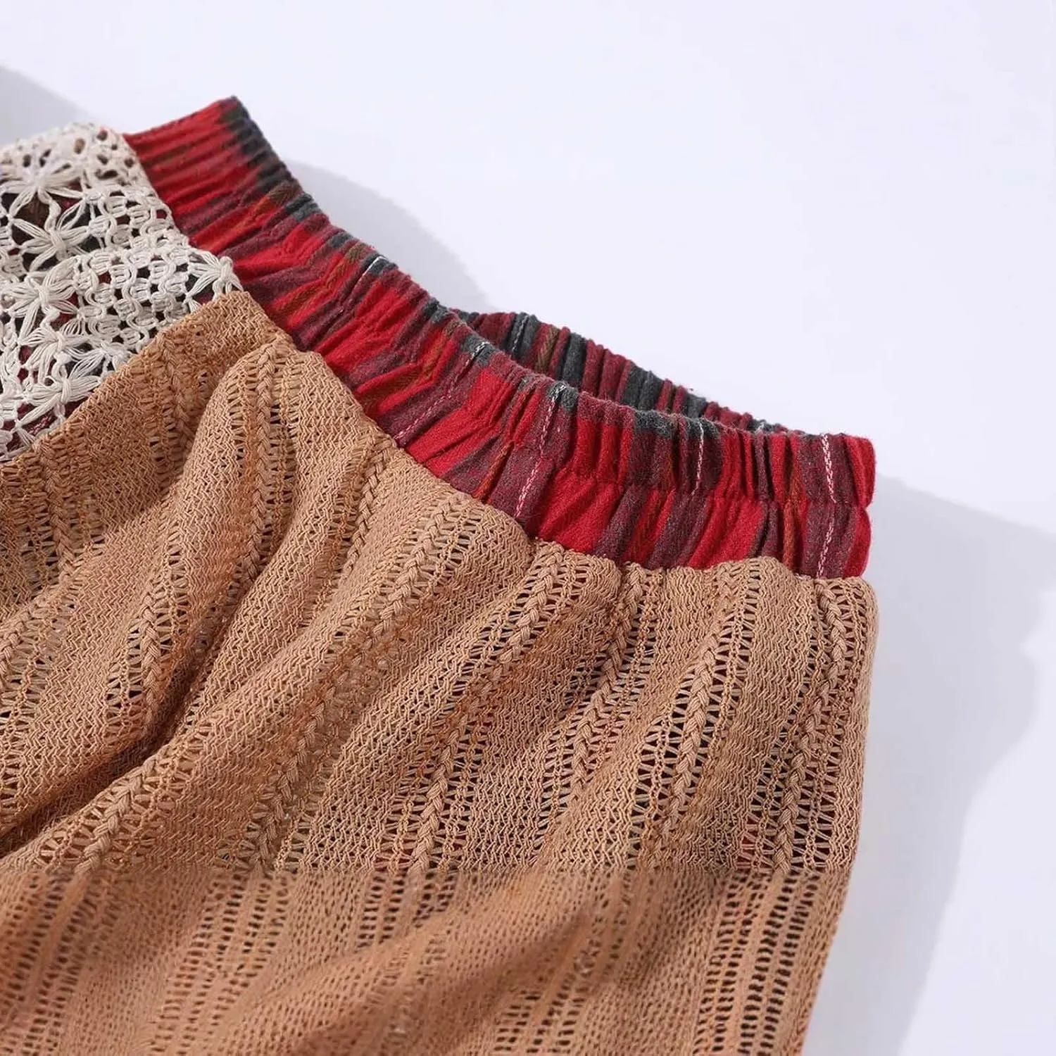 Women's Fashion High Elastic Waist Plaid Maxi Skirt, Vintage Y2K A-Line Asymmetrical Skirts Comfy Loose Swing Skirts