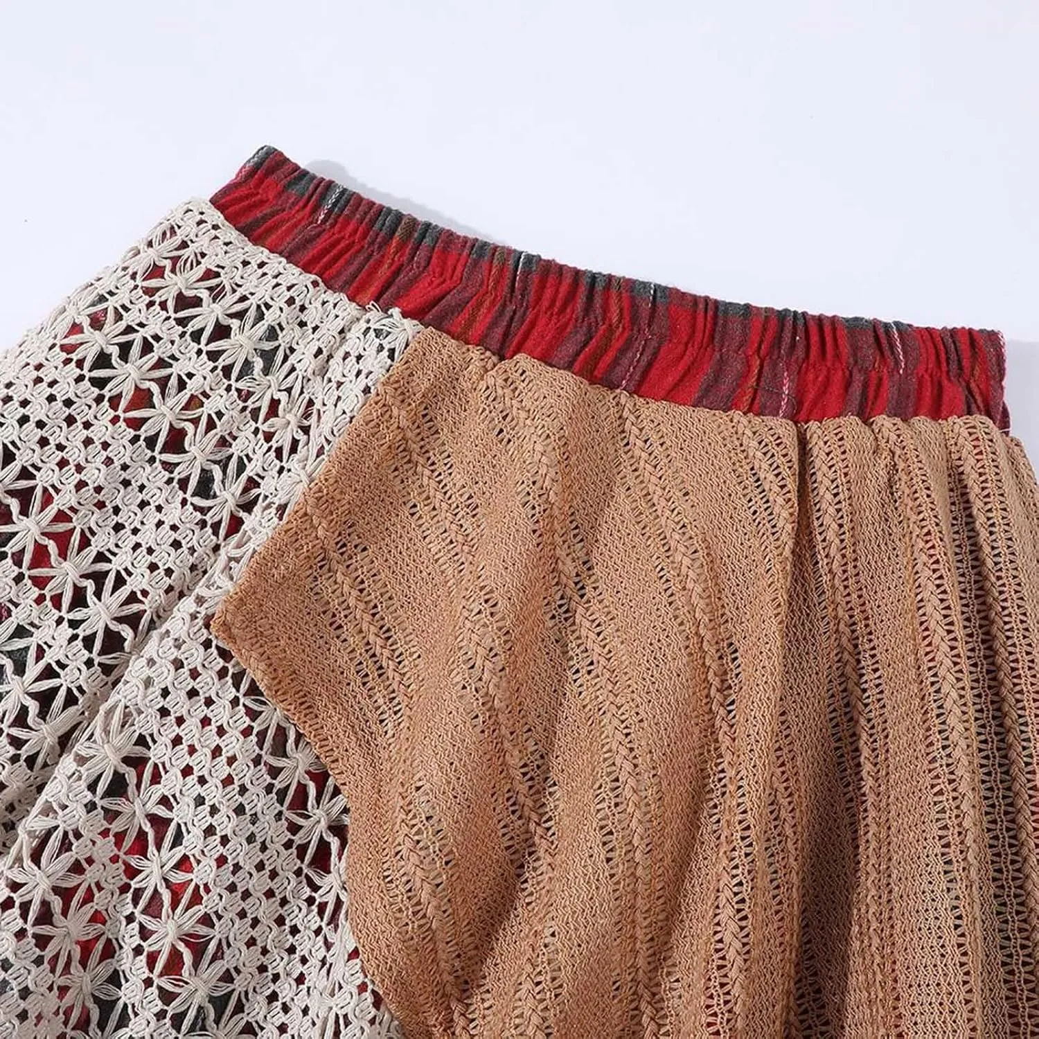 Women's Fashion High Elastic Waist Plaid Maxi Skirt, Vintage Y2K A-Line Asymmetrical Skirts Comfy Loose Swing Skirts