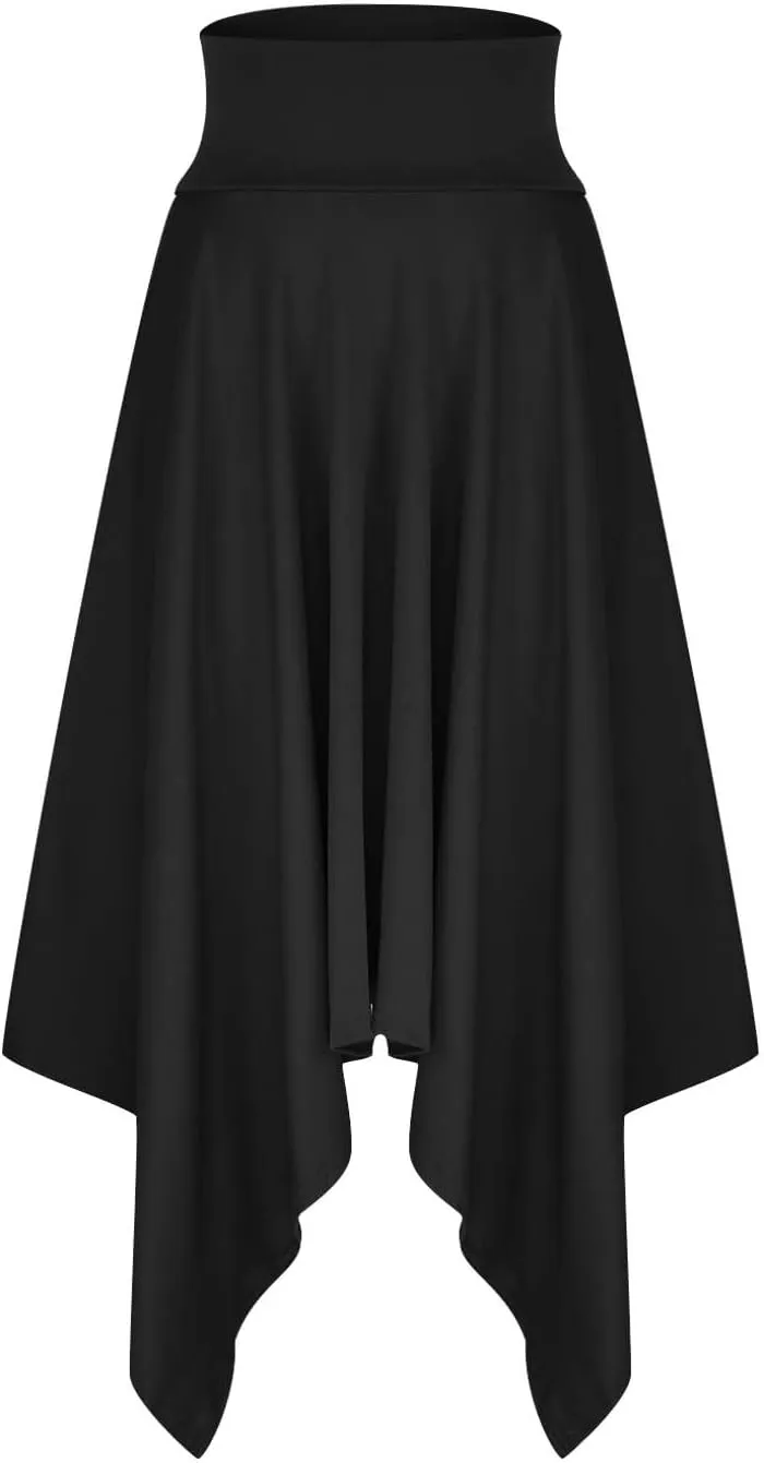 Women's Flowy Handkerchief Hemline Midi Skirt Elegant High Waisted Short Skirts Soft Fit Irregular Hem Summer Skirt