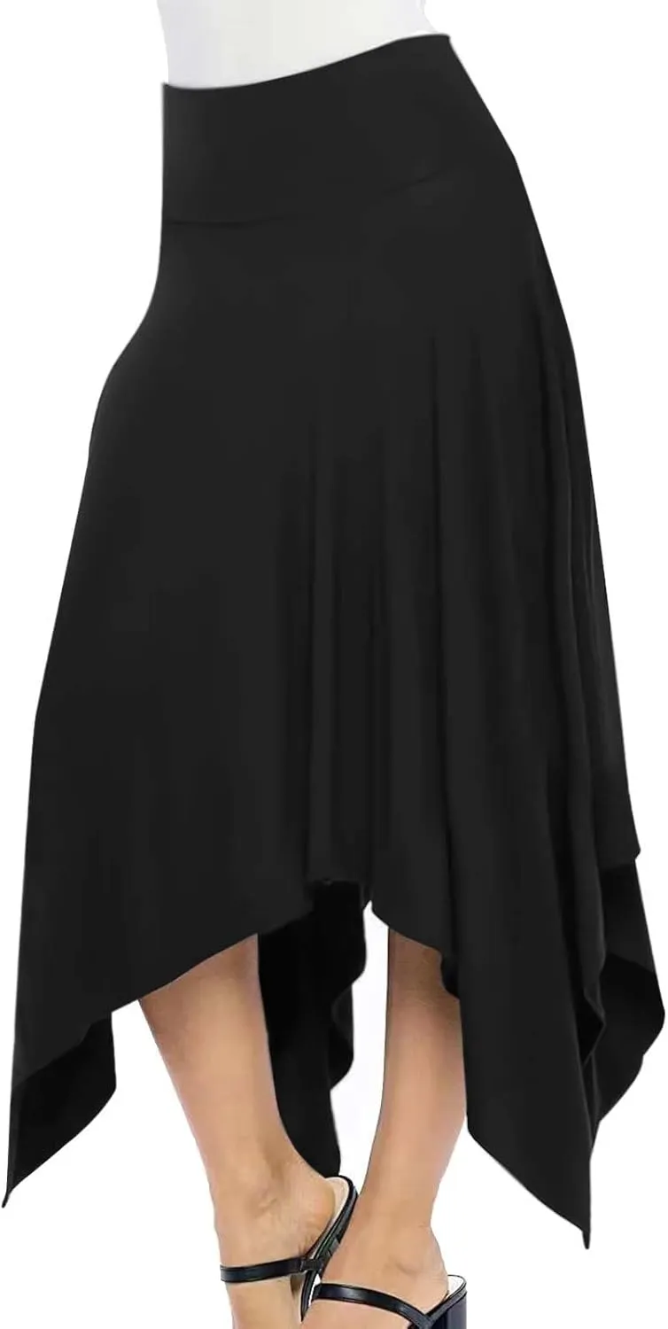 Women's Flowy Handkerchief Hemline Midi Skirt Elegant High Waisted Short Skirts Soft Fit Irregular Hem Summer Skirt