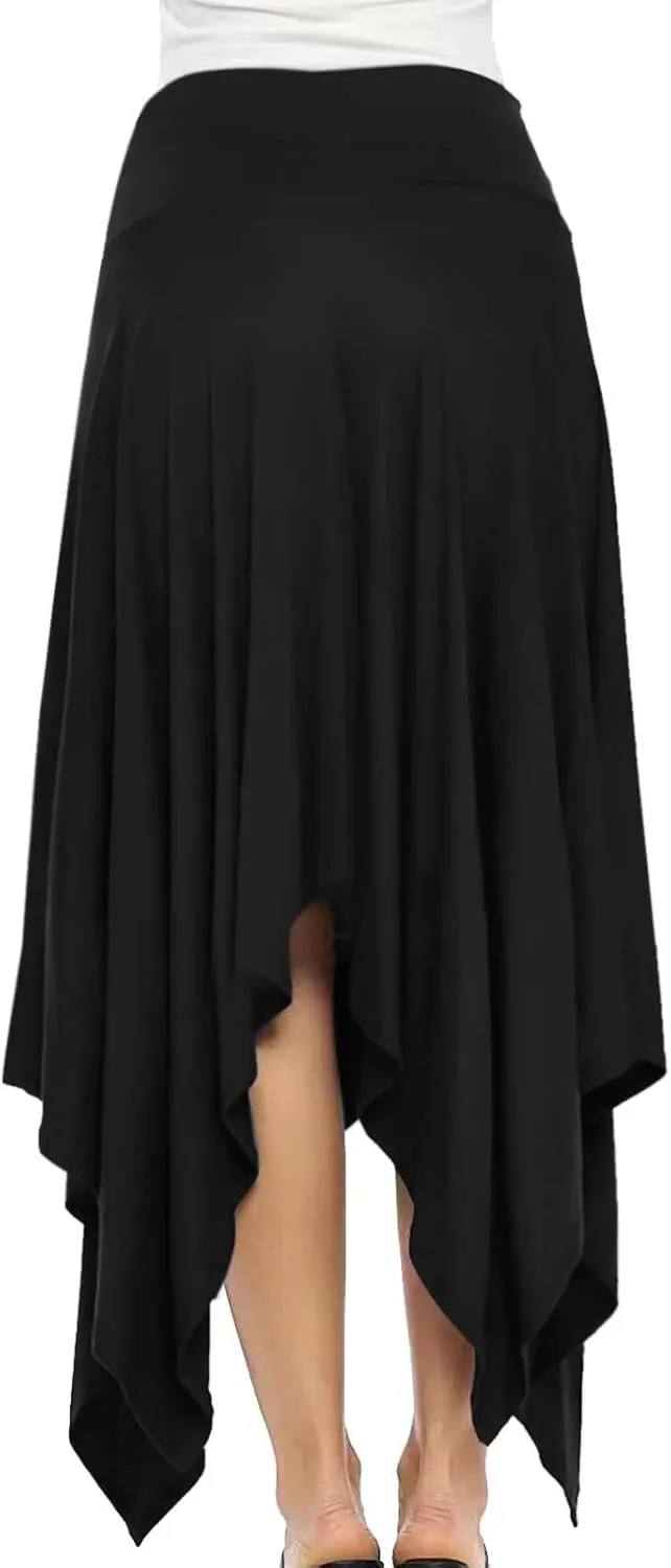 Women's Flowy Handkerchief Hemline Midi Skirt Elegant High Waisted Short Skirts Soft Fit Irregular Hem Summer Skirt