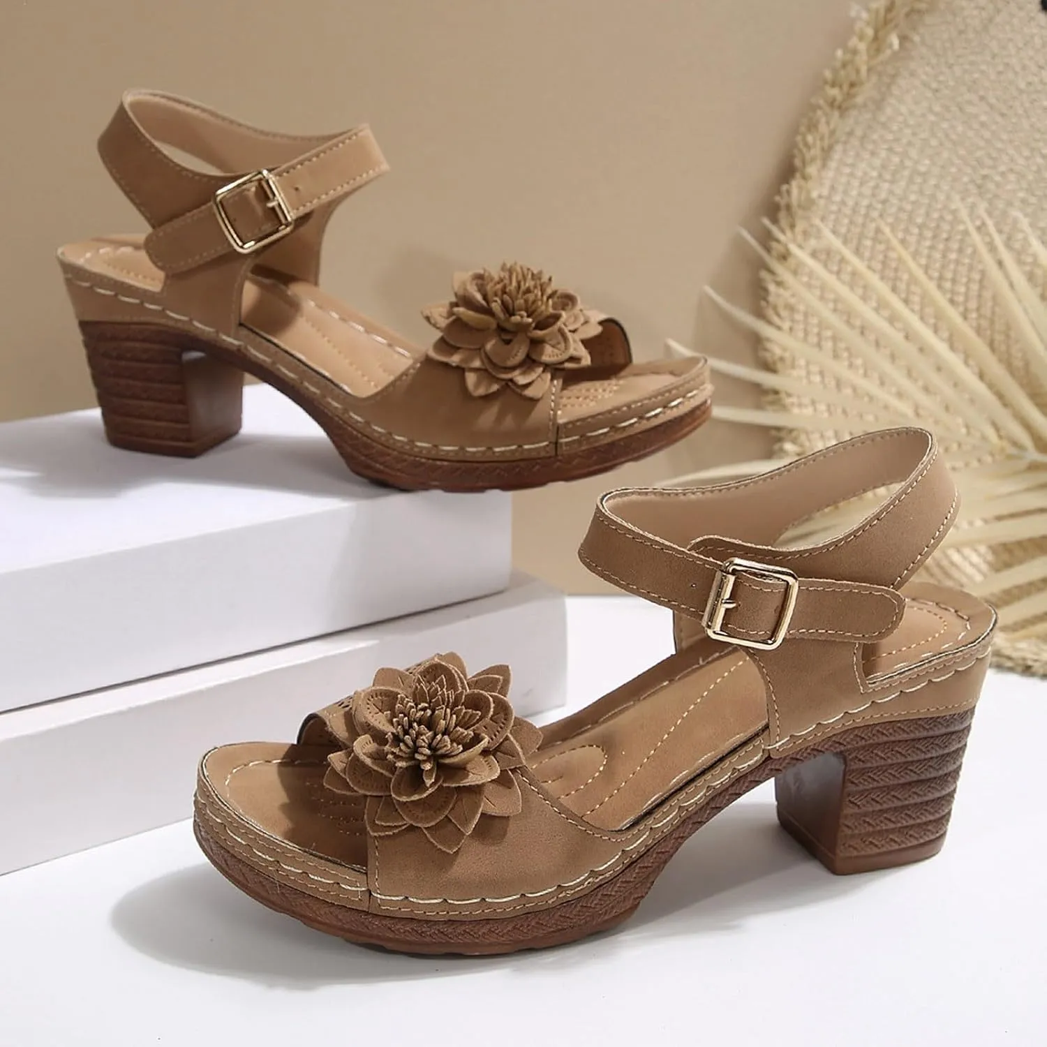 Women's Heeled Sandals Chunky Block Mid Heels Open Toe Ankle Strap Slides Summer Mules for Women 2025 Comfortable Walking Slip On Heel Clogs Fashion Dress Shoes Casual Slippers