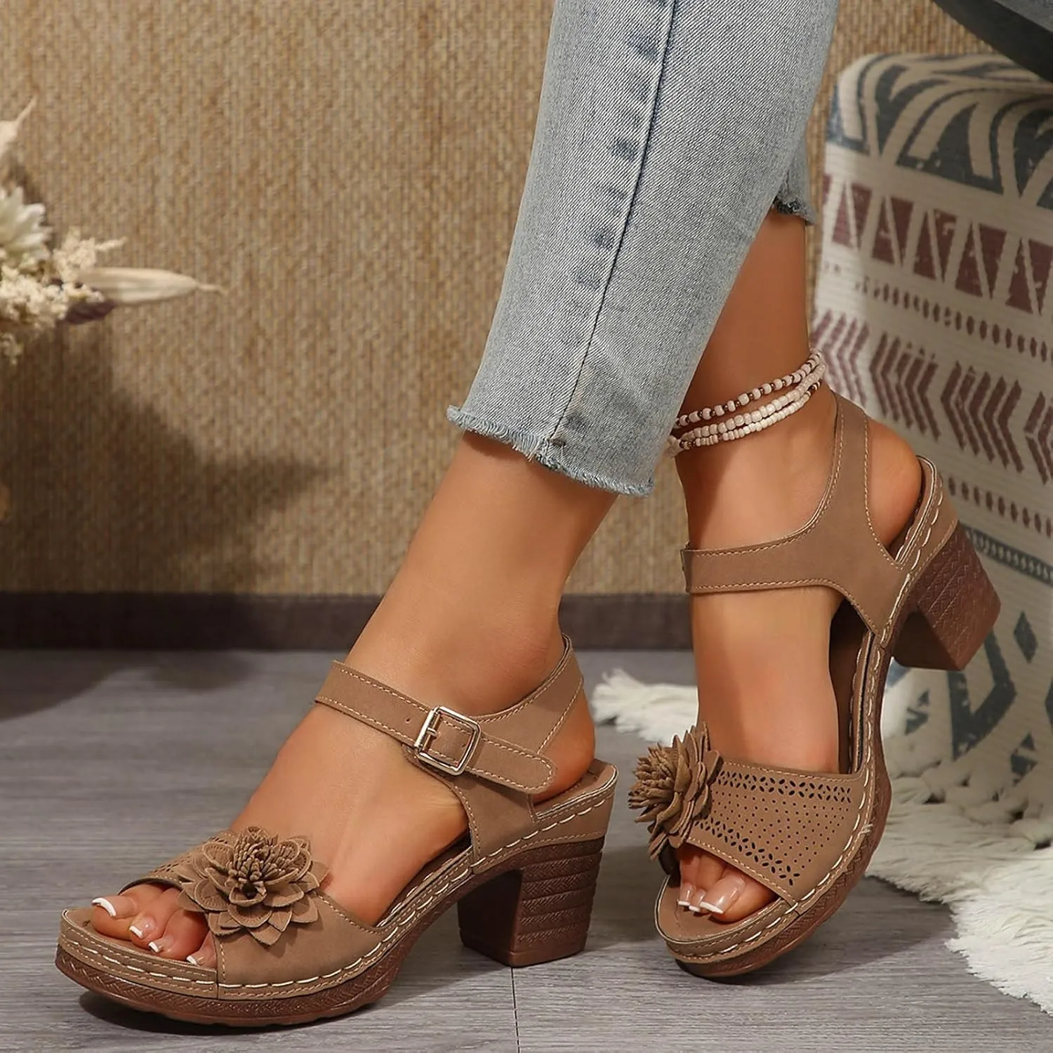 Women's Heeled Sandals Chunky Block Mid Heels Open Toe Ankle Strap Slides Summer Mules for Women 2025 Comfortable Walking Slip On Heel Clogs Fashion Dress Shoes Casual Slippers