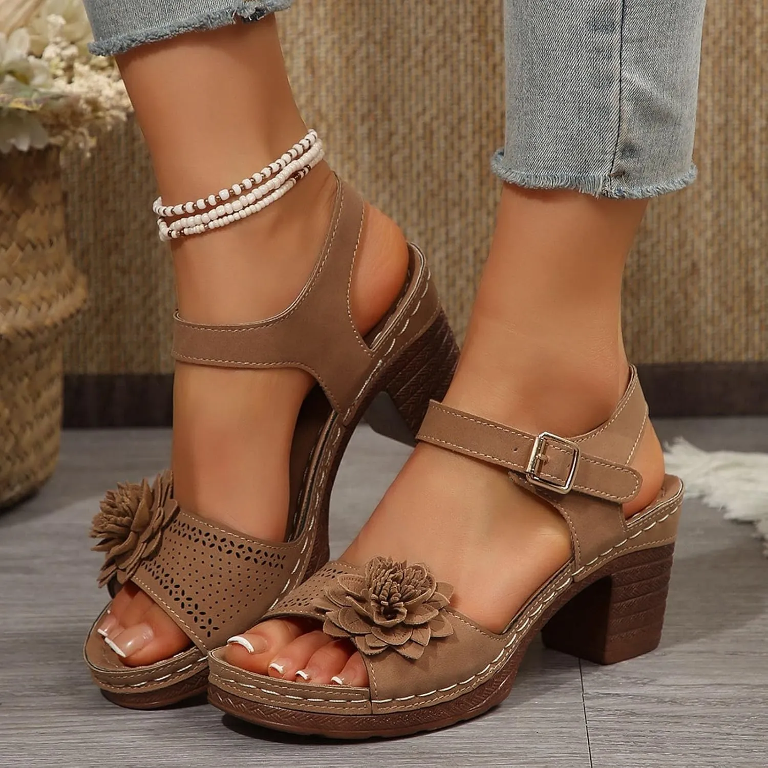 Women's Heeled Sandals Chunky Block Mid Heels Open Toe Ankle Strap Slides Summer Mules for Women 2025 Comfortable Walking Slip On Heel Clogs Fashion Dress Shoes Casual Slippers