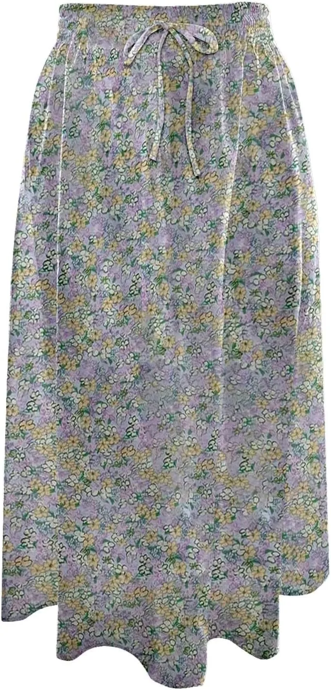 Women's High Waisted Skirts Drawstring Flowy Baggy Wide Leg Skirt Elastic Waisted Mid Length Casual Comfortable Skorts