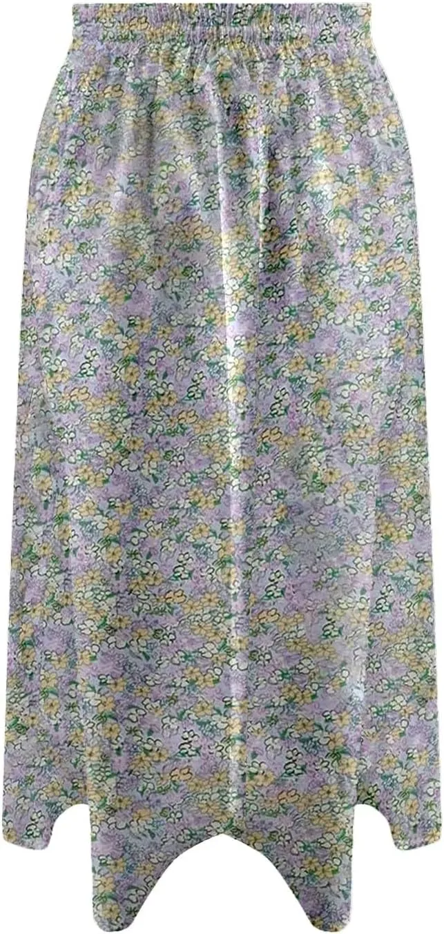 Women's High Waisted Skirts Drawstring Flowy Baggy Wide Leg Skirt Elastic Waisted Mid Length Casual Comfortable Skorts