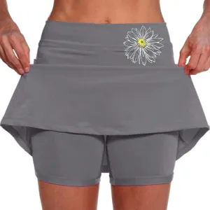Women's High Waisted Tennis Skorts Floral Print Breathable Casual Skirts Lightweight Baggy Tummy Control Comfort Shirts