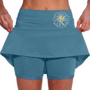 Women's High Waisted Tennis Skorts Floral Print Breathable Casual Skirts Lightweight Baggy Tummy Control Comfort Shirts