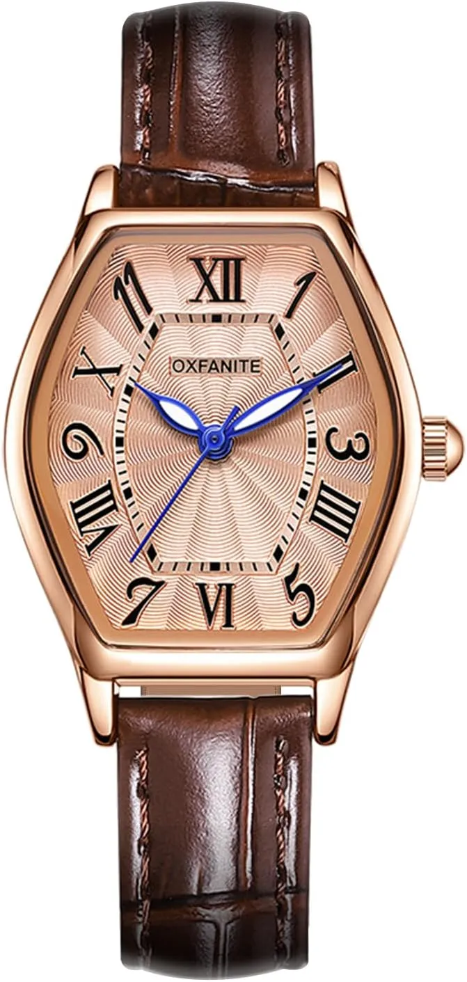 Women's Leather Band Watch, Dainty Elegant Barrel-Shaped Women Watches Classic Vintage Retro Ladies Dress Wrist Watch, Gifts Present for Her