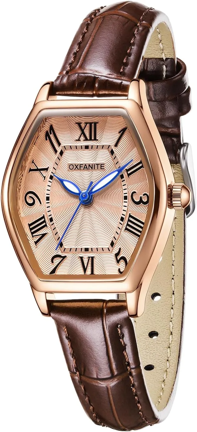 Women's Leather Band Watch, Dainty Elegant Barrel-Shaped Women Watches Classic Vintage Retro Ladies Dress Wrist Watch, Gifts Present for Her