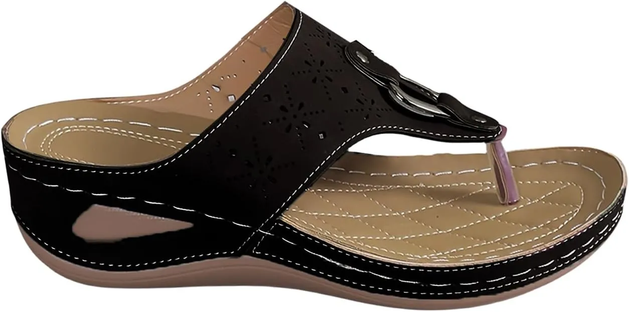 Women's Leather Orthopedic Sandals Breathable Mesh Sports Flip Flops Arch Support Slippers Beach Walking Sandals
