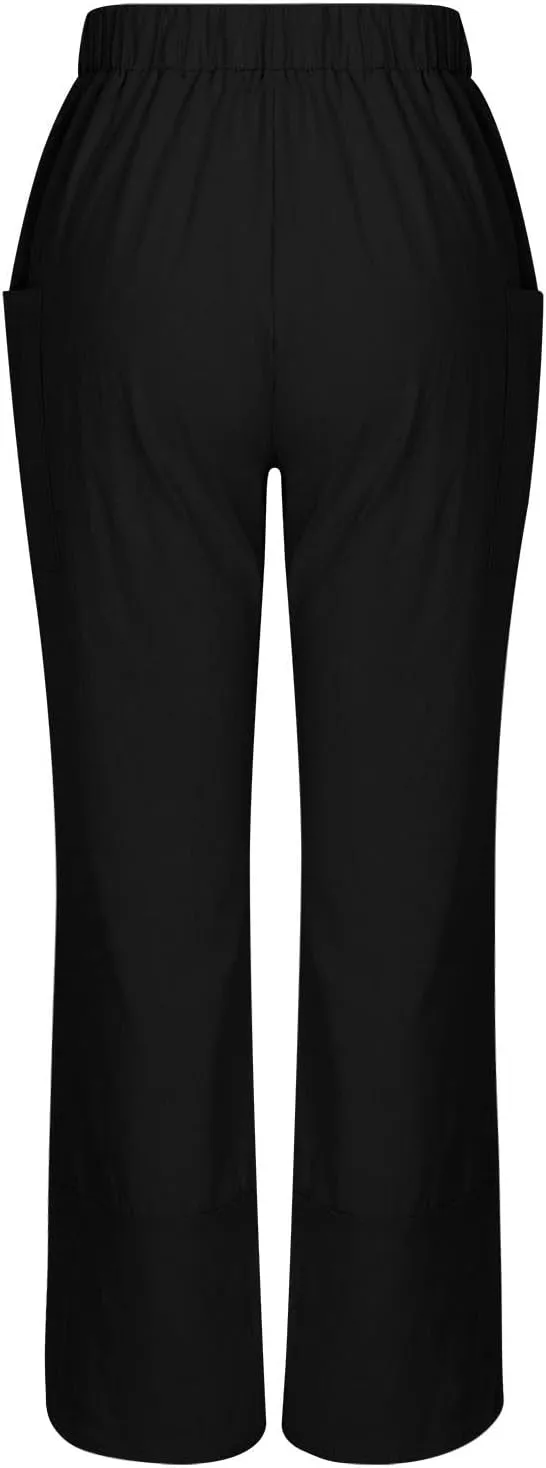 Womens Linen Pants Wide Leg Elastic High Waisted Casual Loose Pants with Pockets Tulip Hem Trousers Yoga Lounge Pant