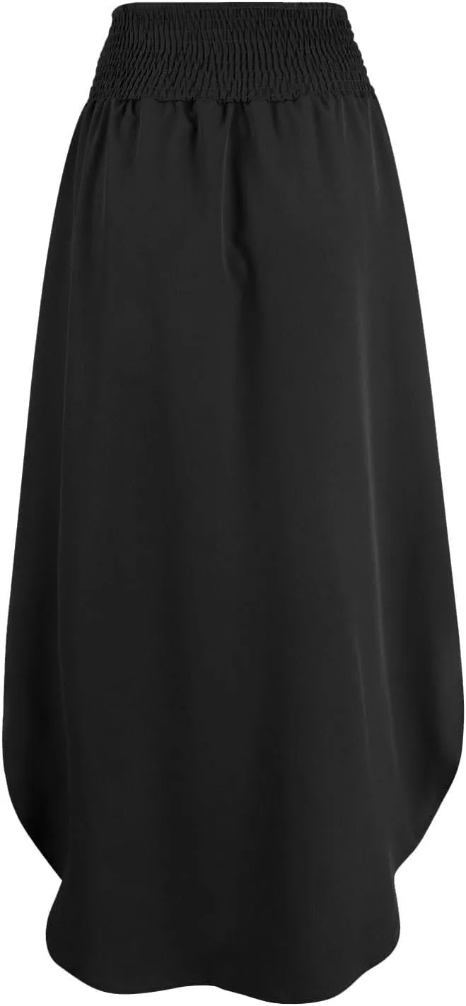 Women's Long Flowy Slit Skirt Elastic High Waisted A Line Maxi Skirts Trendy Beach Boho Skirt with Pockets