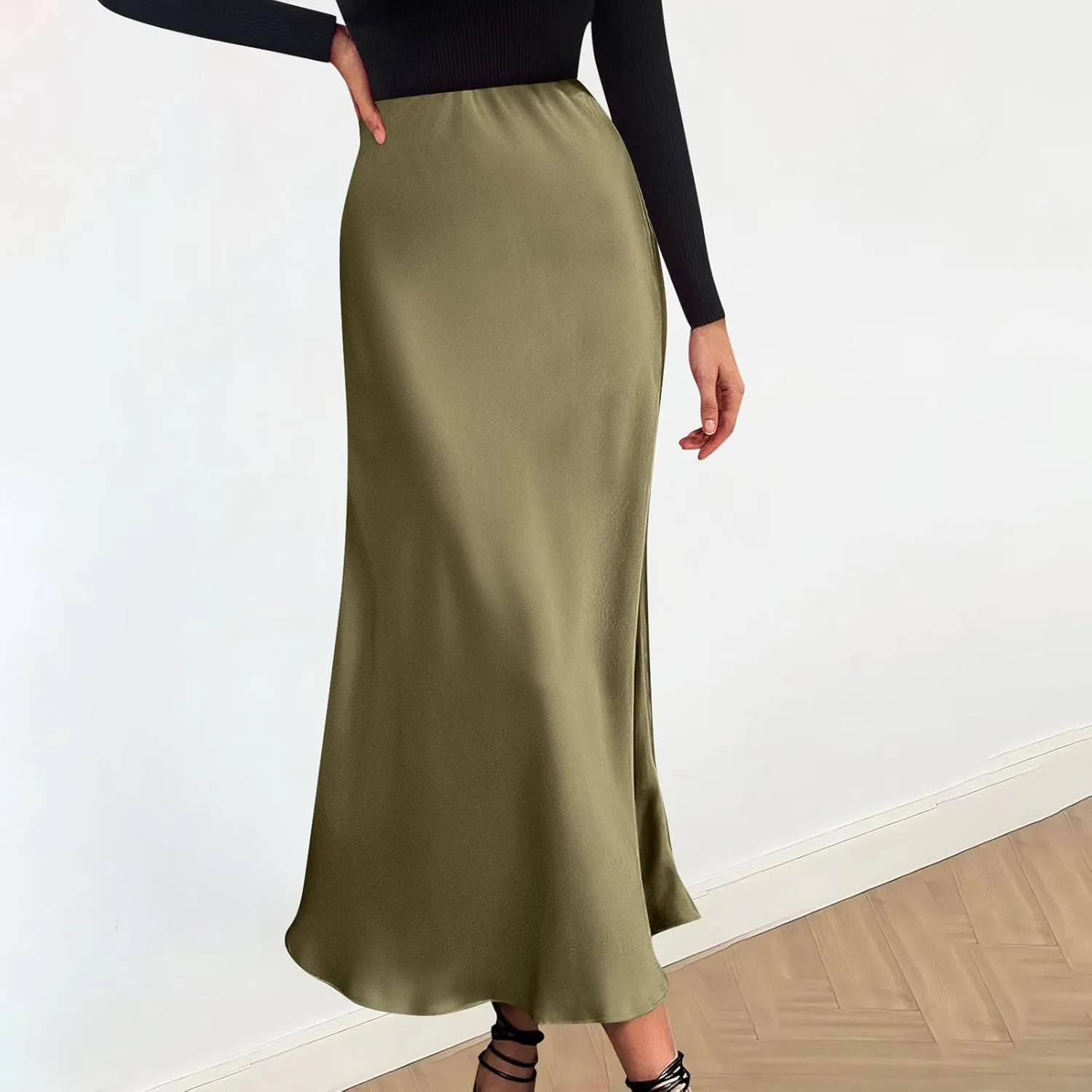 Women's Long Skirt Dressy Casual High Waisted A Line Flowy Ruffle Elegant Party Skirts Trendy Comfortable Solid Skirt