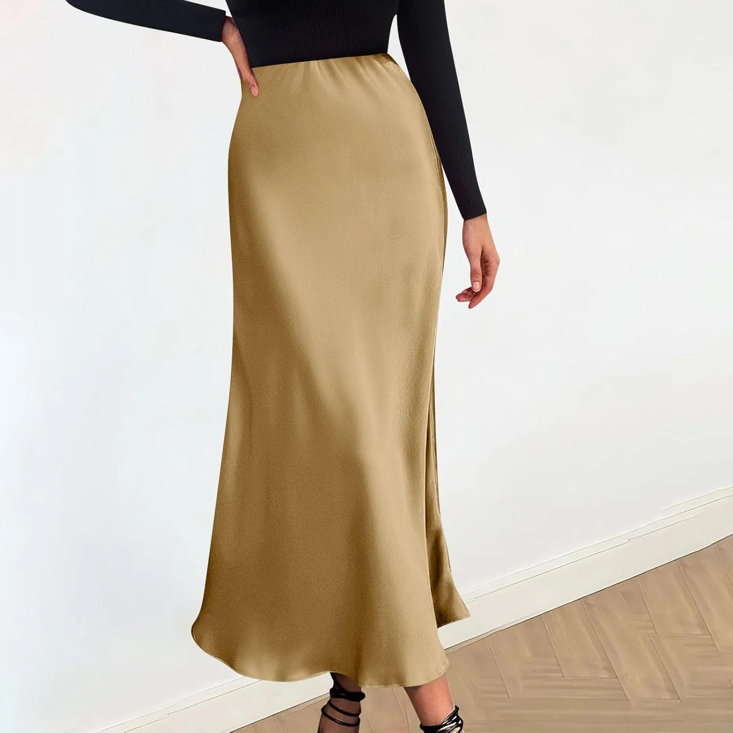 Women's Long Skirt Dressy Casual High Waisted A Line Flowy Ruffle Elegant Party Skirts Trendy Comfortable Solid Skirt