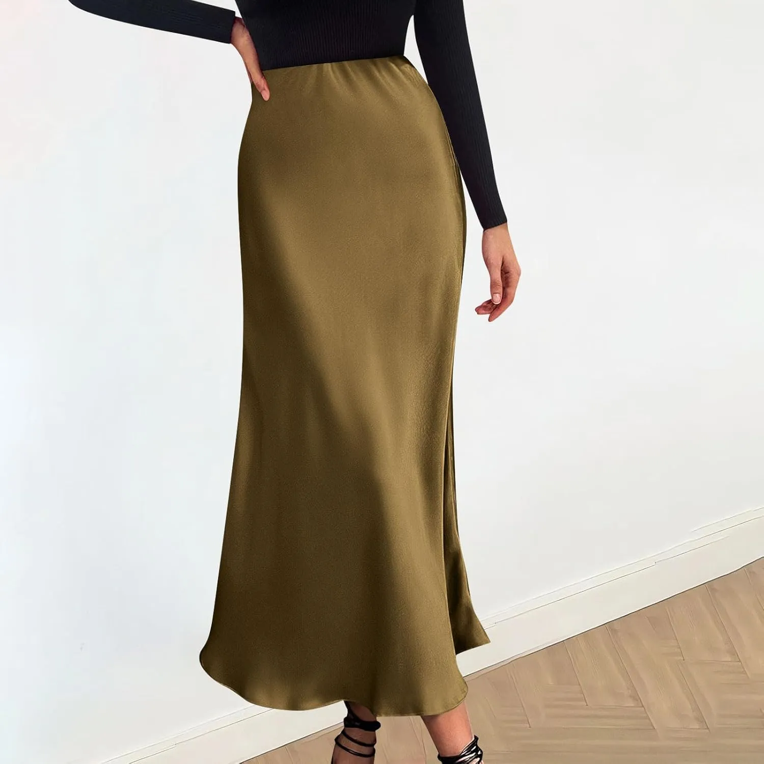 Women's Long Skirt Dressy Casual High Waisted A Line Flowy Ruffle Elegant Party Skirts Trendy Comfortable Solid Skirt