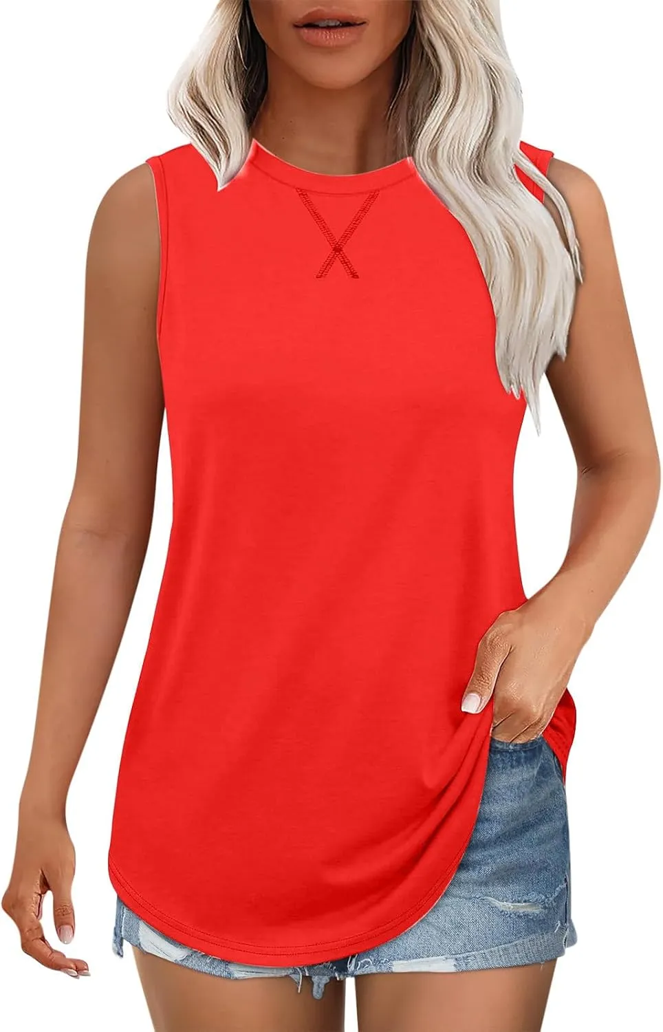 Womens Loose Fit Flowy Tank Tops Summer Casual Crew Neck Sleeveless Tshirts Trendy Tunic Blouse Clothes