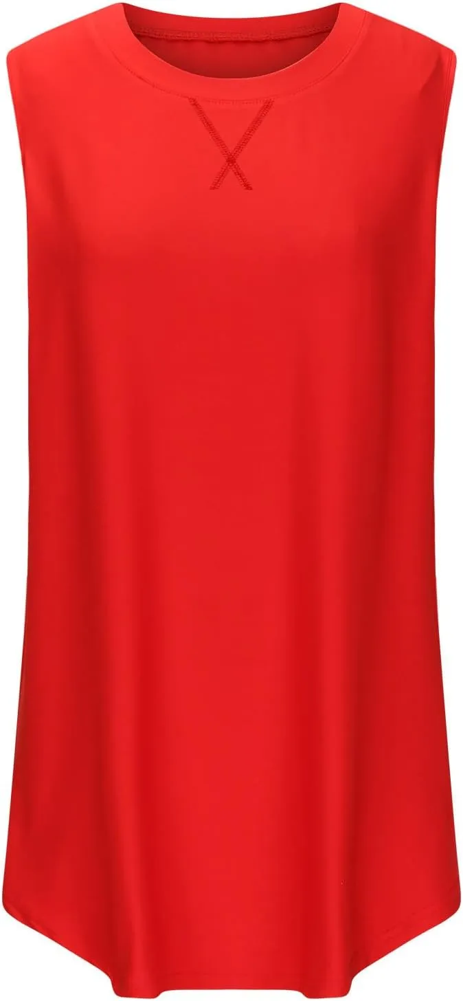 Womens Loose Fit Flowy Tank Tops Summer Casual Crew Neck Sleeveless Tshirts Trendy Tunic Blouse Clothes