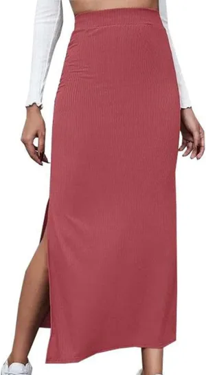 Womens Maxi Skirt Summer Slim Fit Versatile Hip Skirt Elastic Wrapped Split Skirt Fashion Solid Office Work Skirts