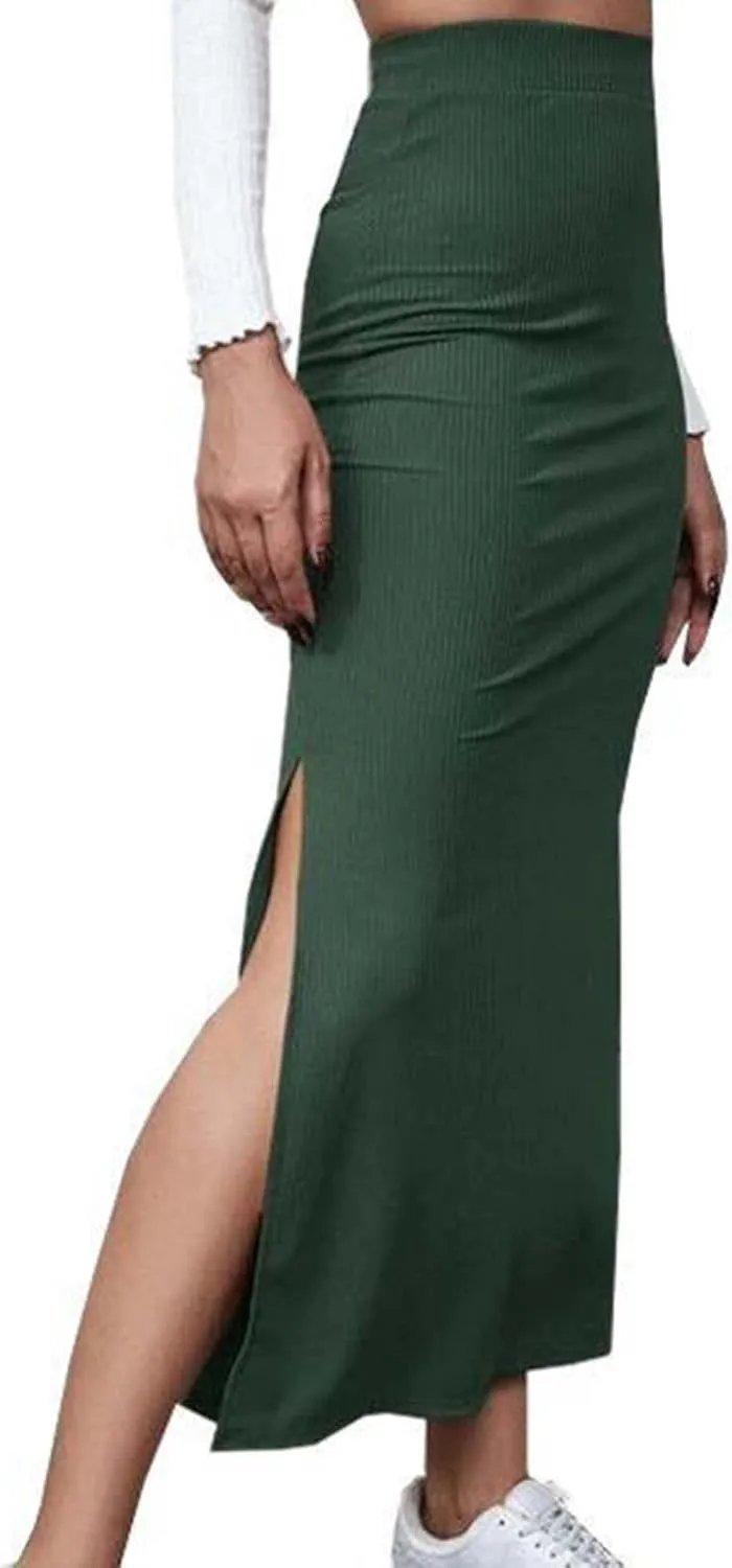 Womens Maxi Skirt Summer Slim Fit Versatile Hip Skirt Elastic Wrapped Split Skirt Fashion Solid Office Work Skirts