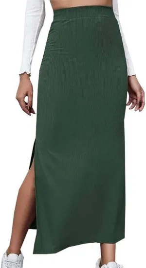 Womens Maxi Skirt Summer Slim Fit Versatile Hip Skirt Elastic Wrapped Split Skirt Fashion Solid Office Work Skirts