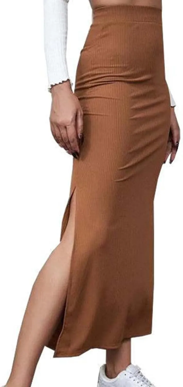 Womens Maxi Skirt Summer Slim Fit Versatile Hip Skirt Elastic Wrapped Split Skirt Fashion Solid Office Work Skirts
