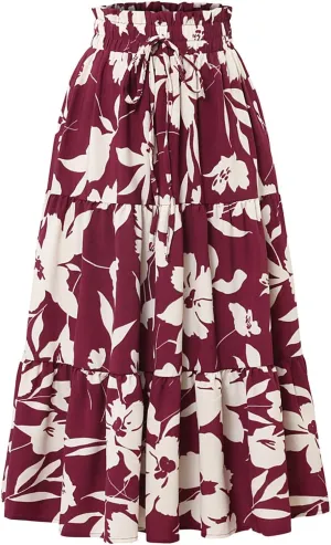 Womens Maxi Skirts Casual Drawstring High Slim Waist Flowy Summer Casual Elegant Beach Vacation Floral 2025