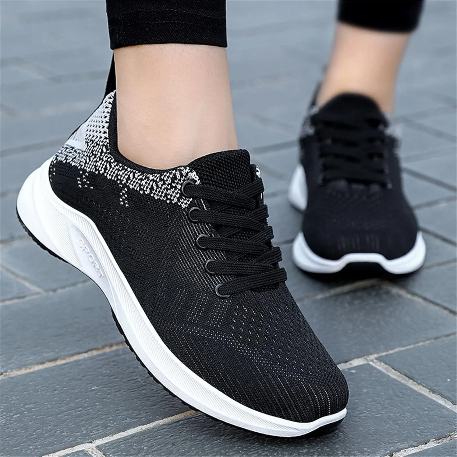 Women's Mesh Sneakers Lace Up Lightweight Casual Sneakers Comfortable Non-Slip Breathable Walking Shoes Orthopedic Shoes with Arch Support