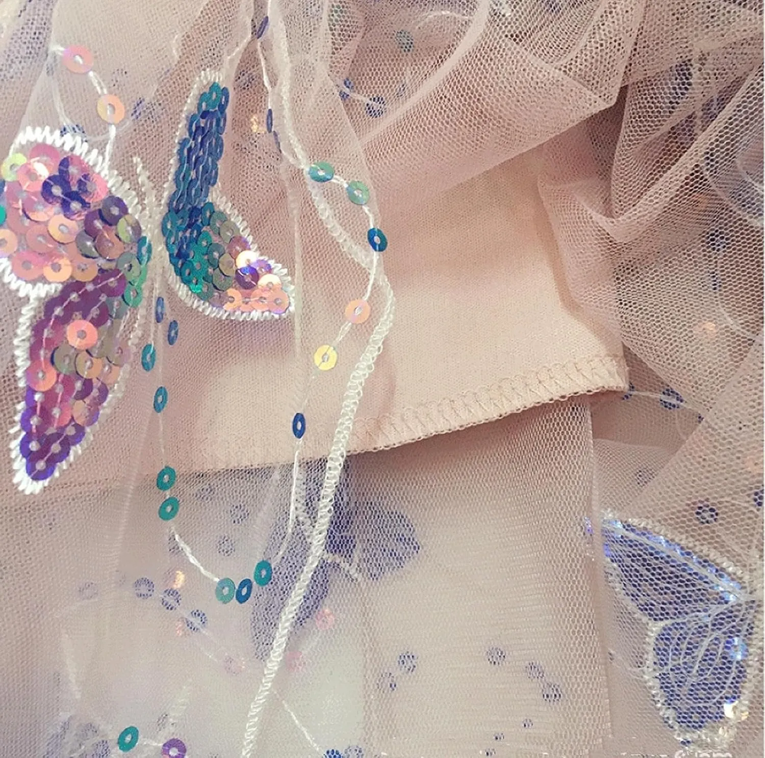 Womens Mesh Tulle Midi Skirt Pleated Layered Tutu Skirt Butterfly Sequin Fairy Skirts