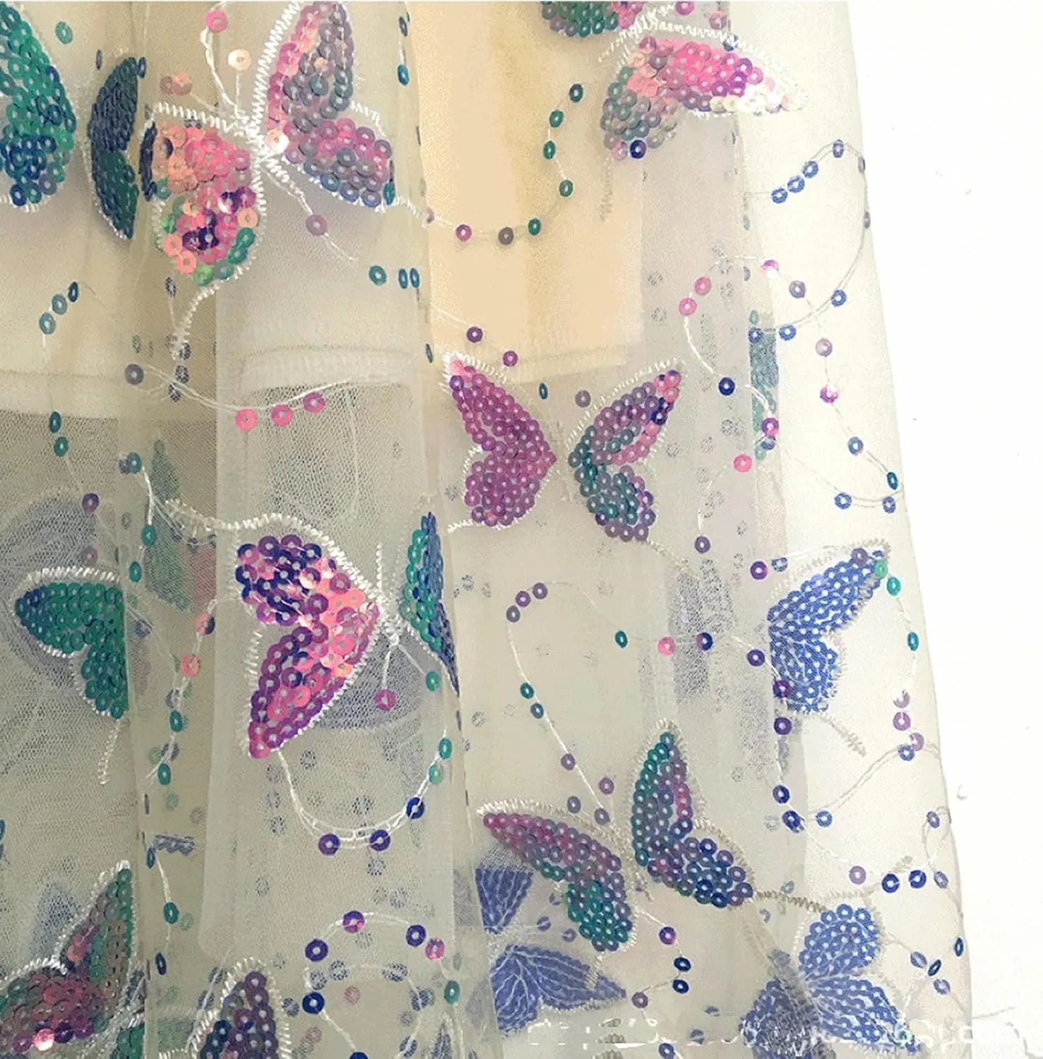 Womens Mesh Tulle Midi Skirt Pleated Layered Tutu Skirt Butterfly Sequin Fairy Skirts