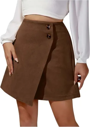 Women's Mini Short Wrap High Waisted A-Line Skirt Fashion Casual Comfortable Solid Color Irregular Button Down Skirts