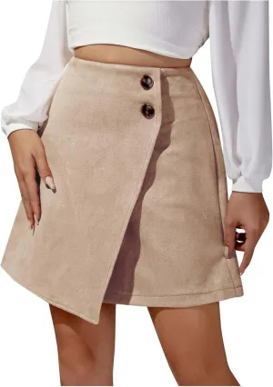 Women's Mini Short Wrap High Waisted A-Line Skirt Fashion Casual Comfortable Solid Color Irregular Button Down Skirts